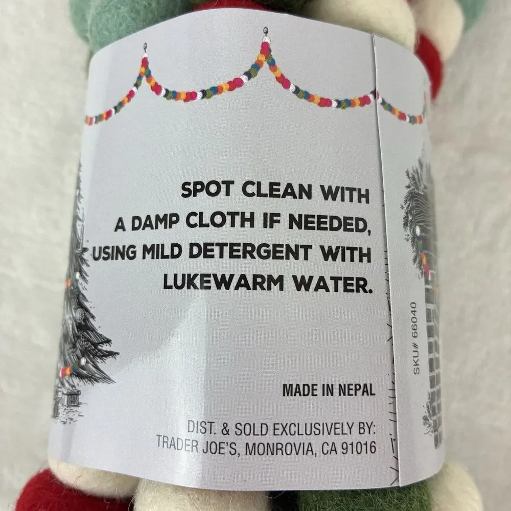 Trader Joe's Handcrafted Felted Wool Garland 9ft  Green Red White Holiday NWT